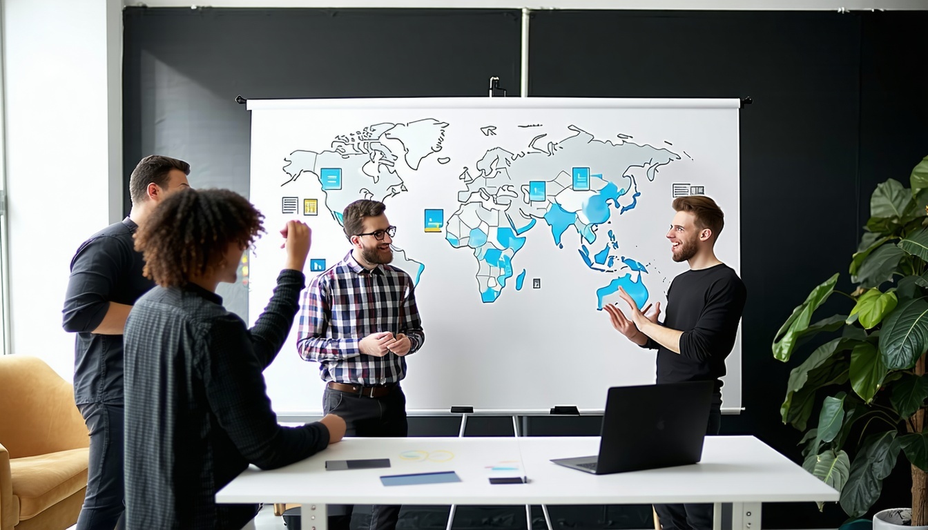 Collaborative team working on a brand presentation